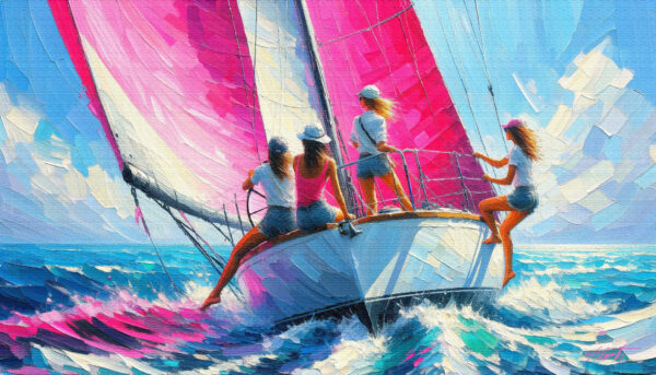 Pink Sails women acrylic 70x40 by Sam Schwartz