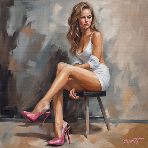 Pink Shoes women acrylic 40x40 by Sam Schwartz