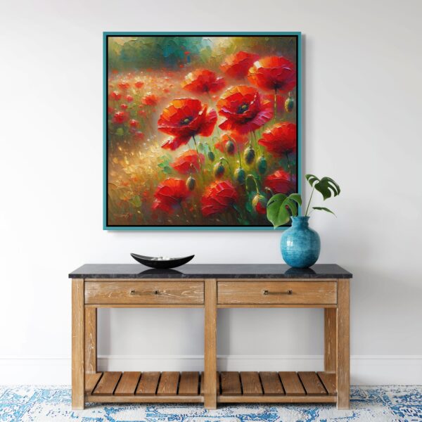 Poppies On A Path flowers acrylic 40x40 by Sam Schwartz room