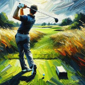 Practice Swing golf acrylic 40x40 by Sam Schwartz