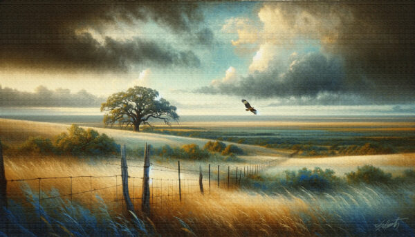 Prairie Hawk landscape acrylic 70x40 by Sam Schwartz