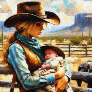 Ranching woman acrylic 40x40 by Sam Schwartz