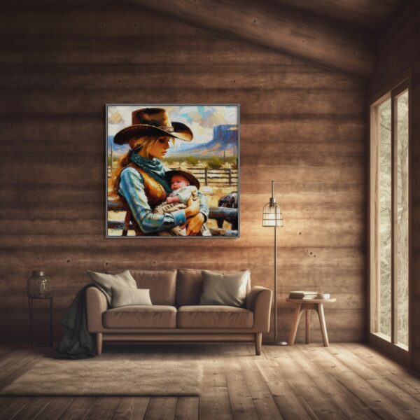 Ranching woman acrylic 40x40 by Sam Schwartz room