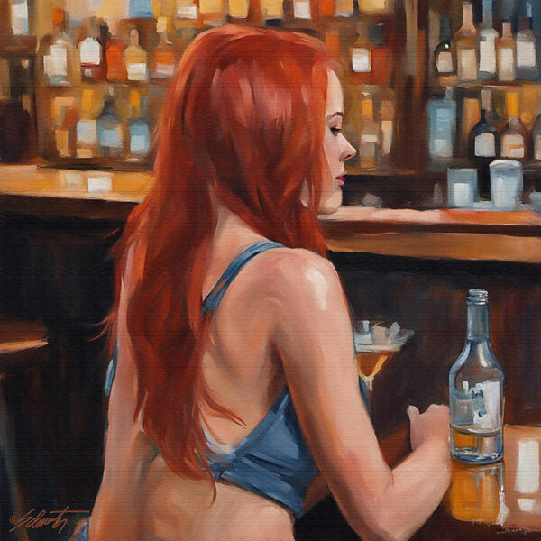 Red Drink women acrylic 40x40 by Sam Schwartz