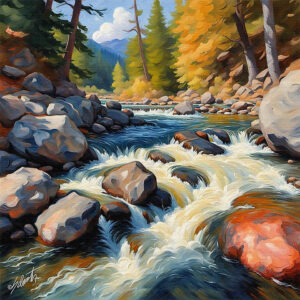 River Bend landscape acrylic 40x40 by Sam Schwartz