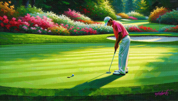 Robbed golf acrylic 70x40 by Sam Schwartz