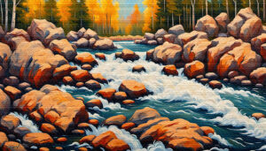 Rock Bend landscape acrylic 70x40 by Sam Schwartz