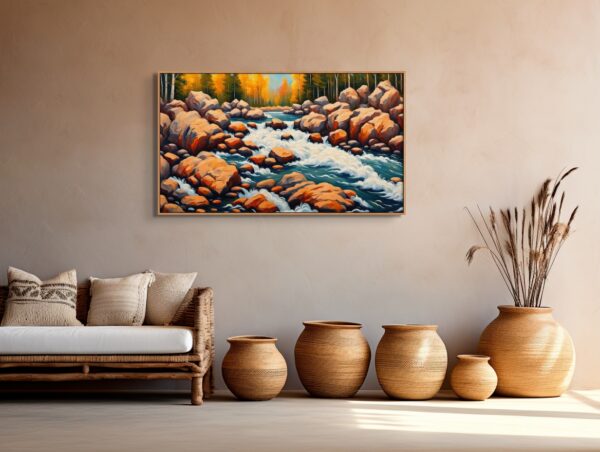 Rock Bend landscape acrylic 70x40 by Sam Schwartz room