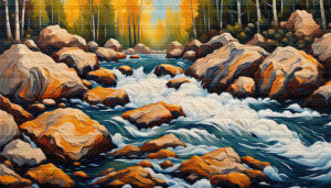 Rockie Bank landscape acrylic 70x40 by Sam Schwartz