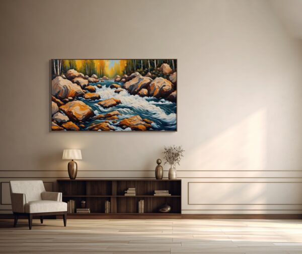 Rockie Bank landscape acrylic 70x40 by Sam Schwartz room