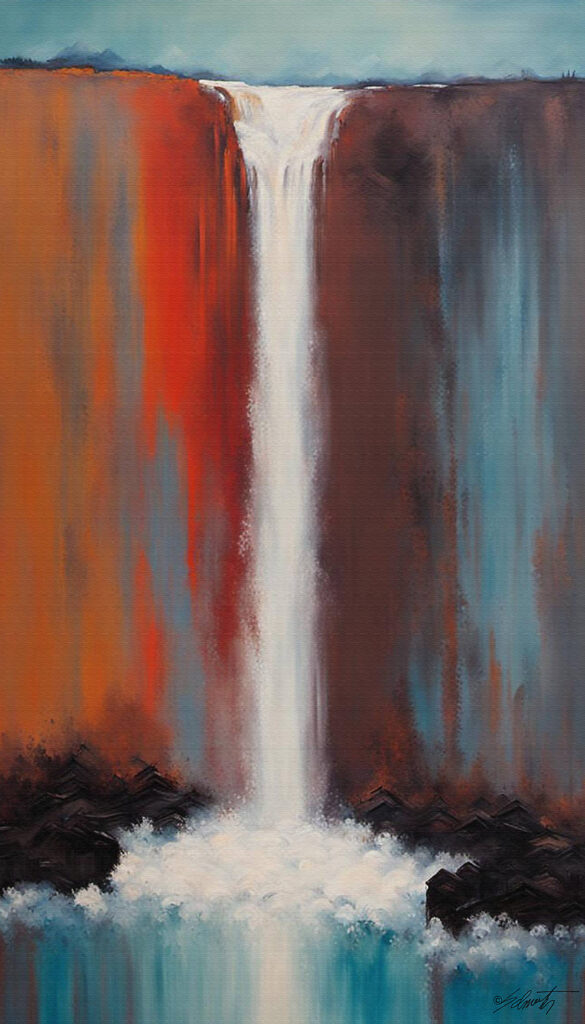 Rustic Falls landscape acrylic 40x70 by Sam Schwartz