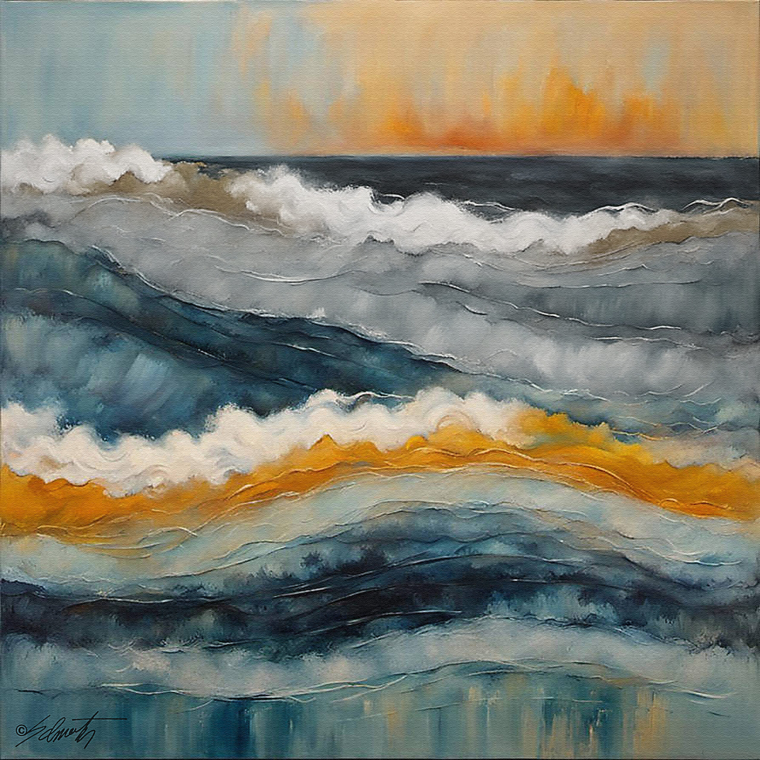 Sandy Water abstract acrylic 40x40 by Sam Schwartz 1 scaled