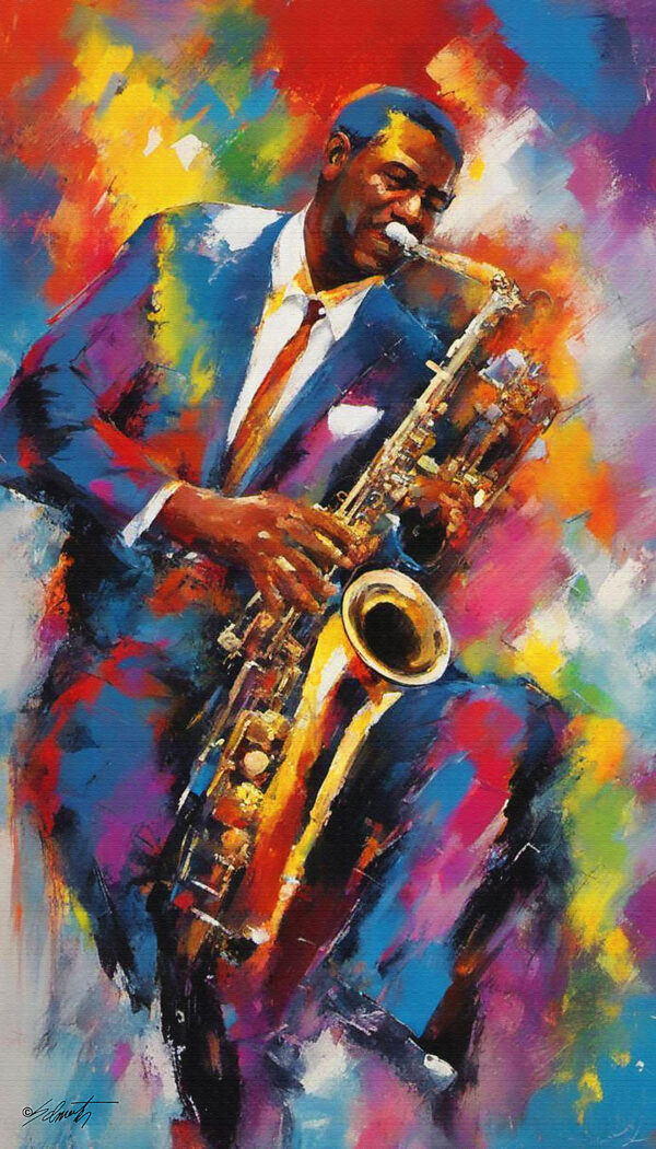 Sax music acrylic 40x70 by Sam Schwartz