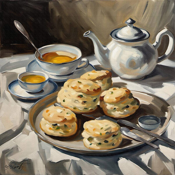 Scones food acrylic 40x40 by Sam Schwartz