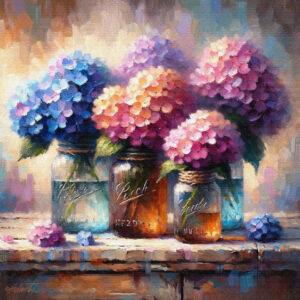 Shelf Jars flowers acrylic 40x40 by Sam Schwartz