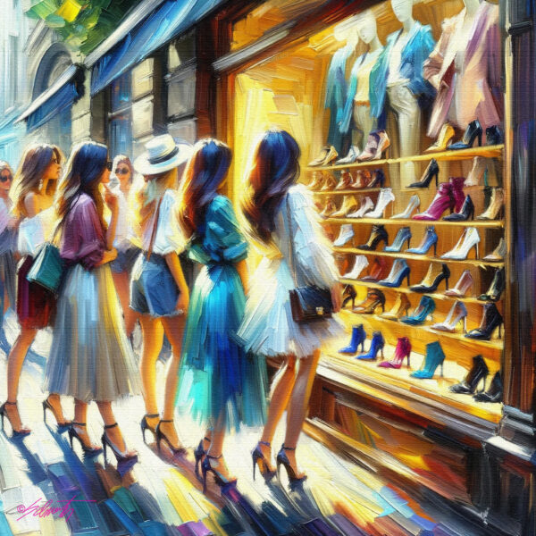 Shoes woman acrylic 40x40 by Sam Schwartz