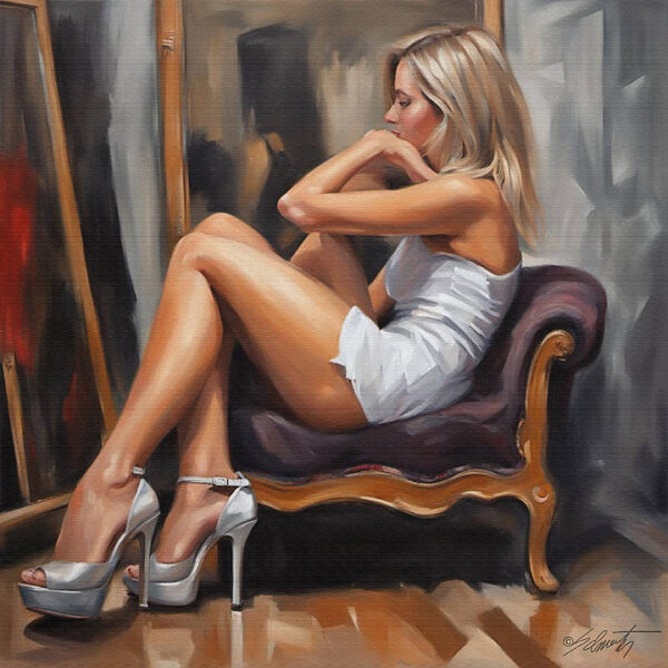 Silver Heels women acrylic 40x40 by Sam Schwartz