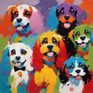 Six Pups dogs acrylic 40x40 by Sam Schwartz (1)