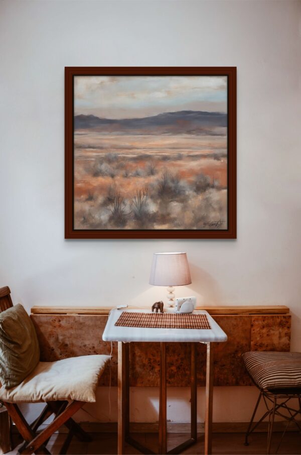 Soft Dessert landscape acrylic 40x40 by Sam Schwartz room