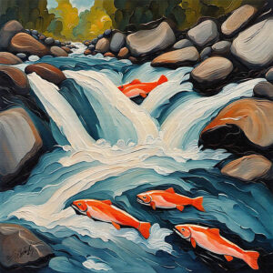 Spawning Pair landscape acrylic 40x40 by Sam Schwartz