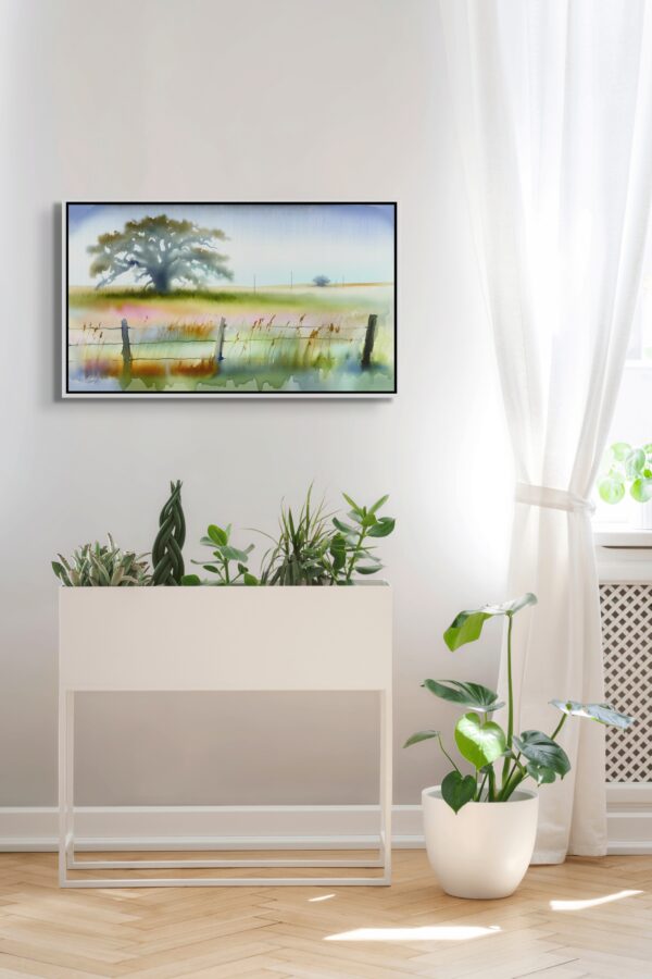 Summer Field landscape watercolor 70x40 by Sam Schwartz room