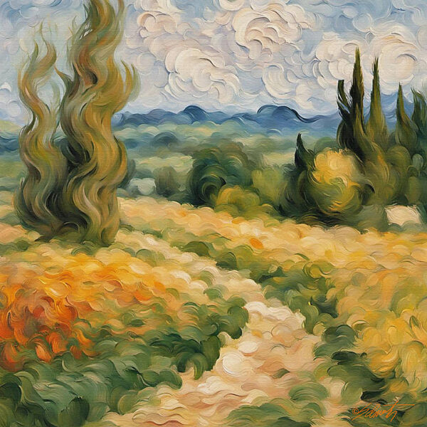 Summer Trail landscape acrylic 40x40 by Sam Schwartz