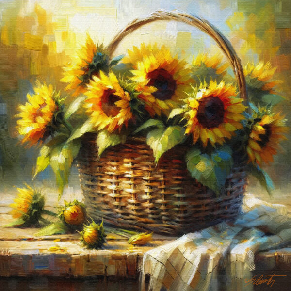 Sunflower Basket flowers acrylic 40x40 by Sam Schwartz