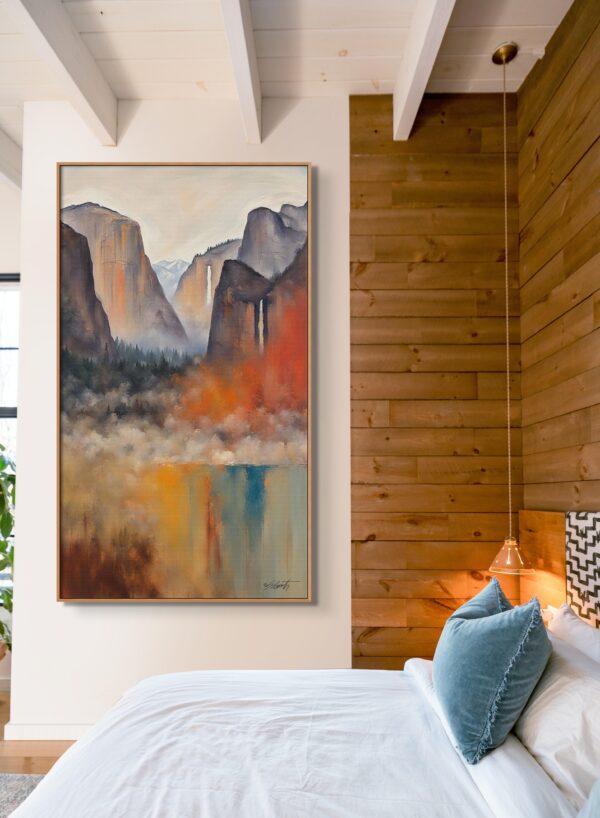 Tall Valley landscape acrylic 40x70 by Sam Schwartz room