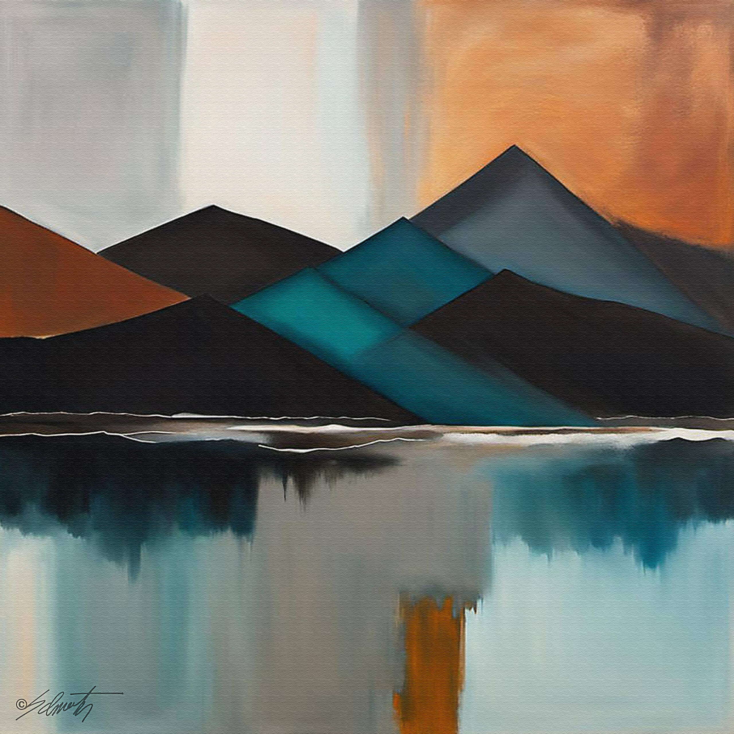 Teal Mountains abstract acrylic 40x40 by Sam Schwartz scaled