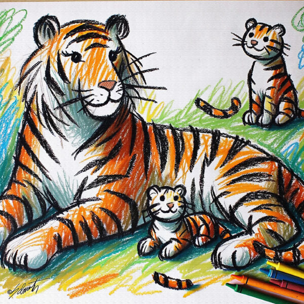 Tiger Cubs kids acrylic 40x40 by Sam Schwartz