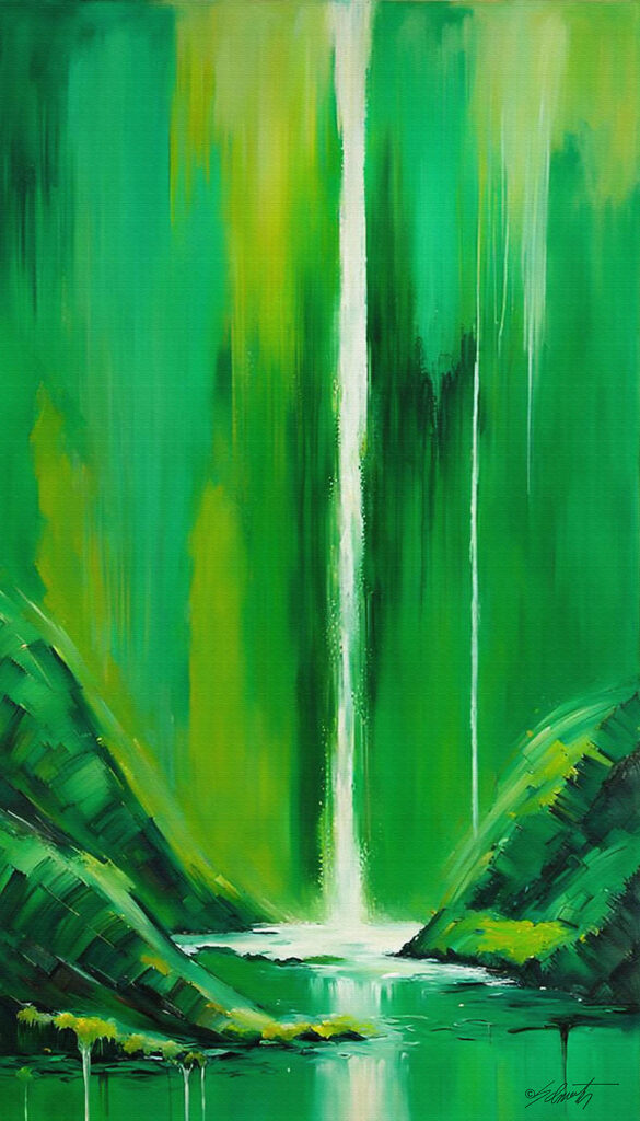 Tropic Falls landscape acrylic 40x70 by Sam Schwartz