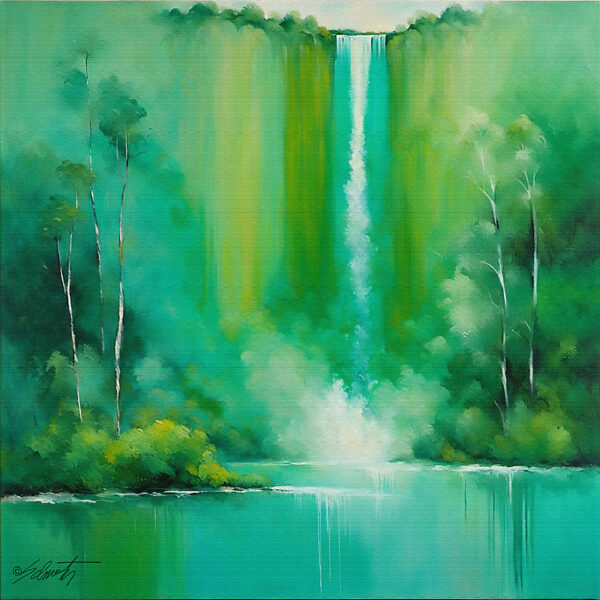 Tropical Falls landscape acrylic 40x40 by Sam Schwartz