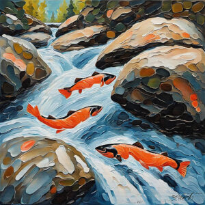 Up Stream landscape acrylic 40x40 by Sam Schwartz