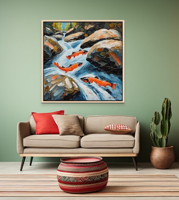 Up Stream landscape acrylic 40x40 by Sam Schwartz room