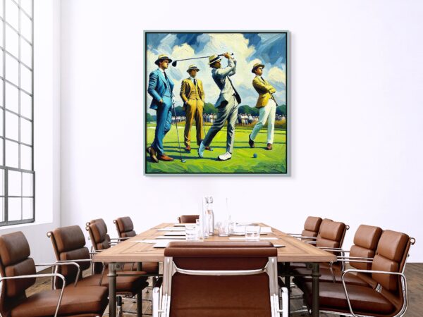 Vintage College golf acrylic 40x40 by Sam Schwartz room