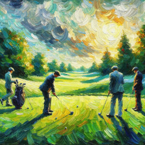 Vintage Men golf acrylic 40x40 by Sam Schwartz