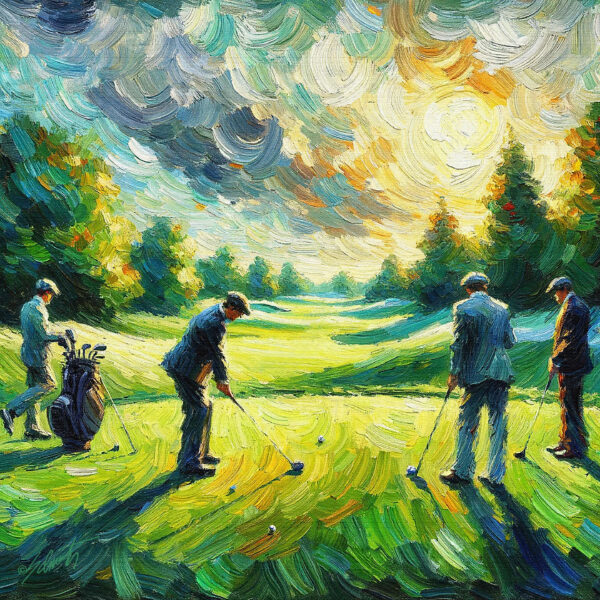 Vintage Men golf acrylic 40x40 by Sam Schwartz
