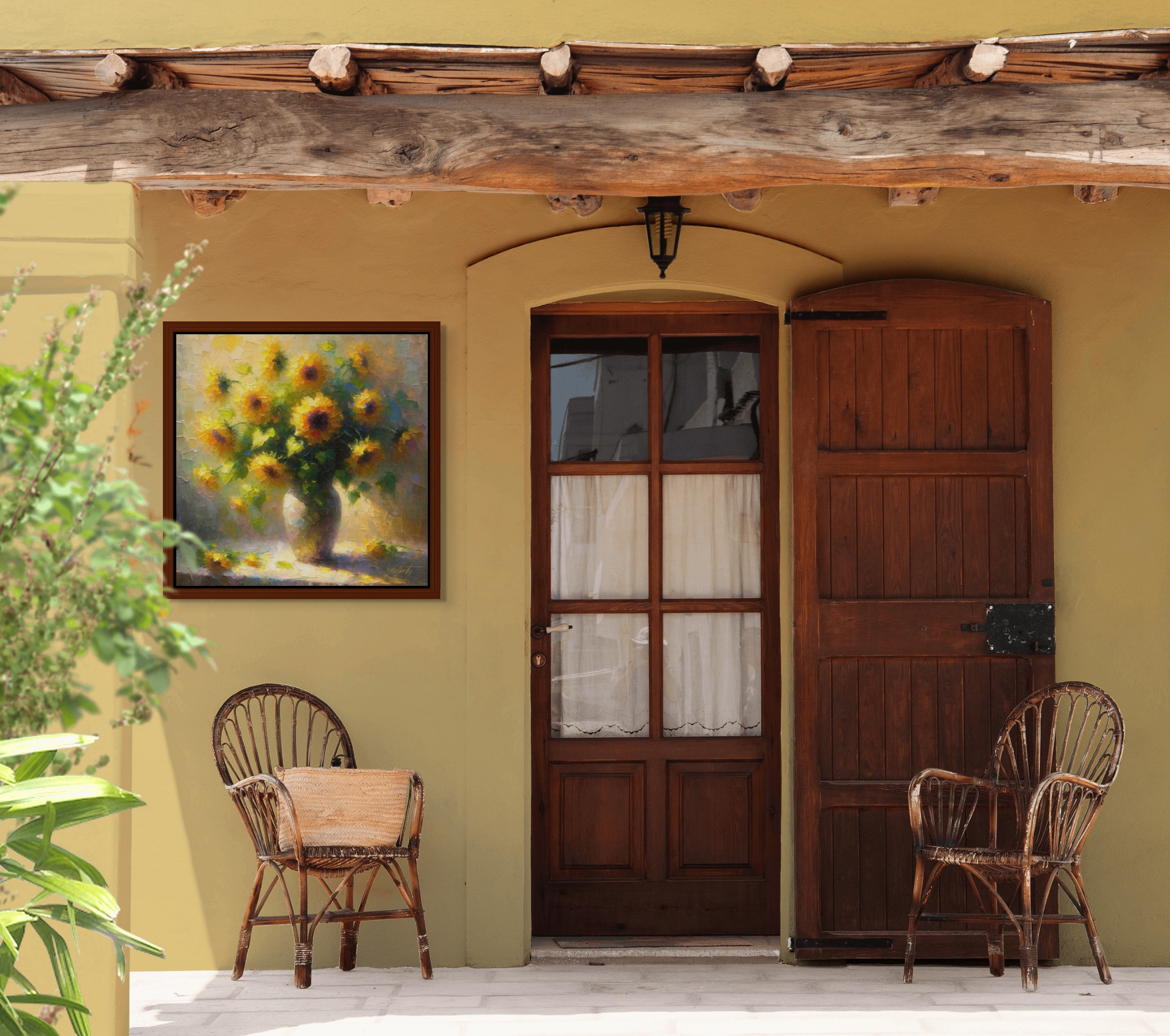 Vintage Sunflowers flowers acrylic 40x40 by Sam Schwartz room