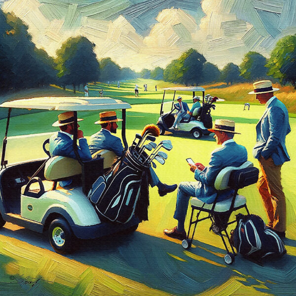 Waiting  golf acrylic 40x40 by Sam Schwartz