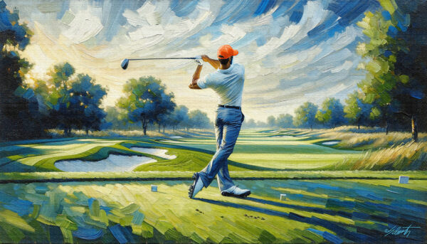 Warm Up golf acrylic 70x40 by Sam Schwartz