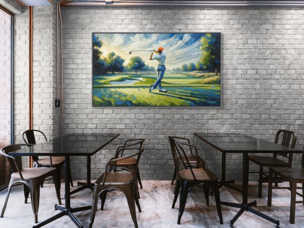 Warm Up golf acrylic 70x40 by Sam Schwartz room