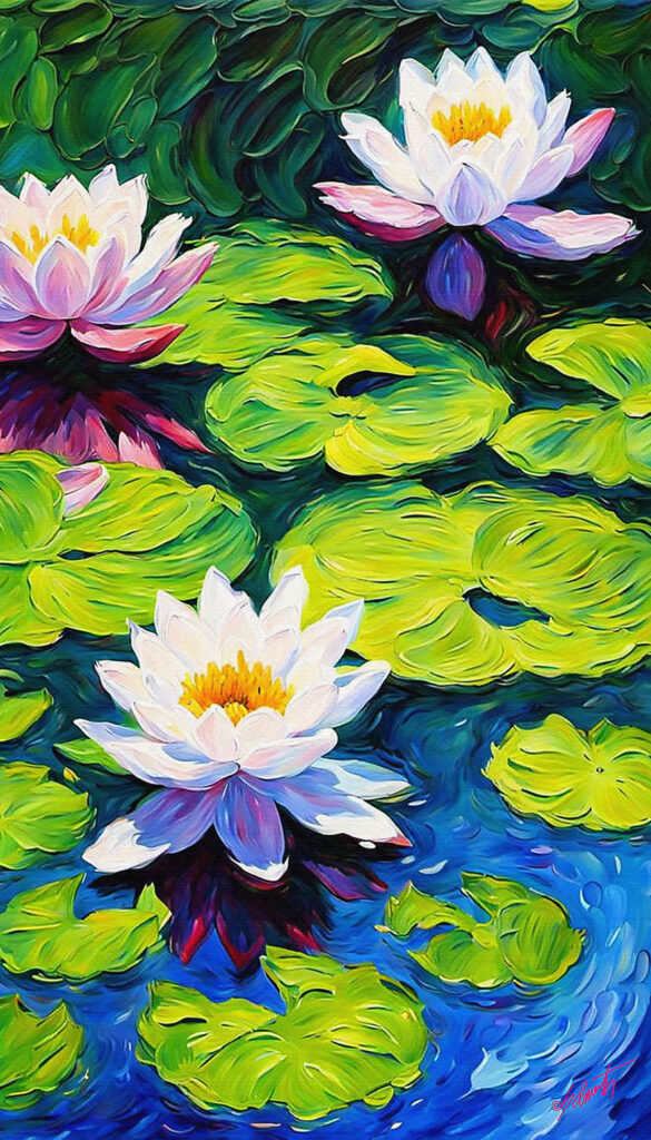 Water Bugs flowers acrylic 40x70 by Sam Schwartz