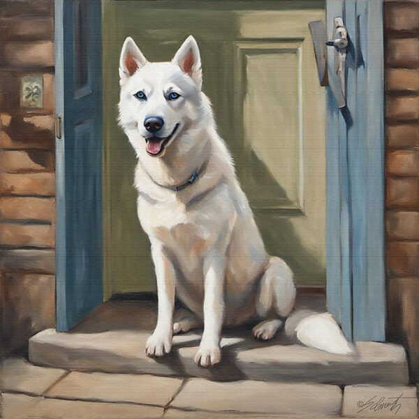 Welcome Home dogs acrylic 40x40 by Sam Schwartz