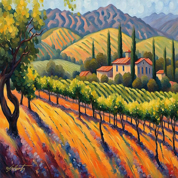 Wine Villa landscape acrylic 40x40 by Sam Schwartz