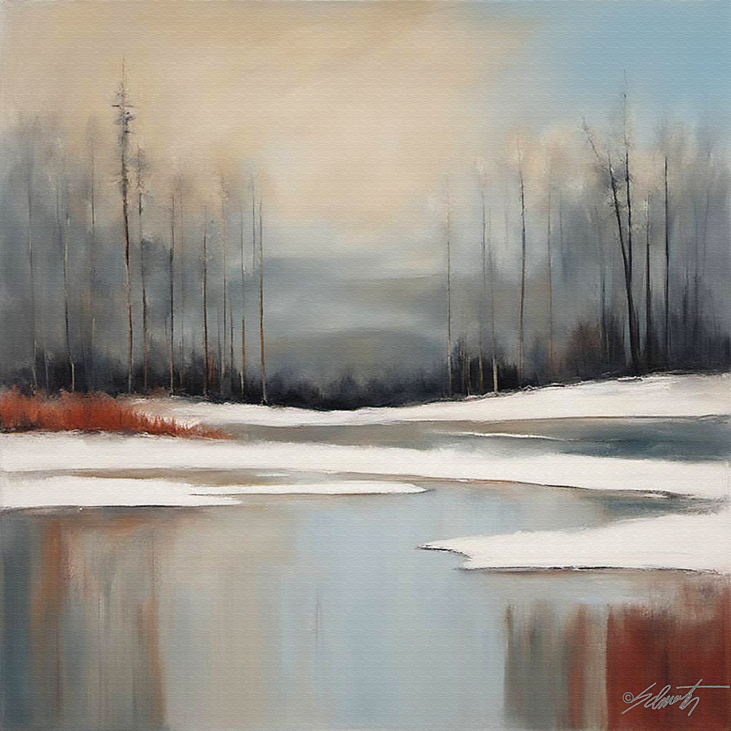 Winter Pond abstract acrylic 40x40 by Sam Schwartz scaled