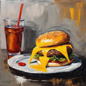 With Cheese food acrylic 40x40 by Sam Schwartz