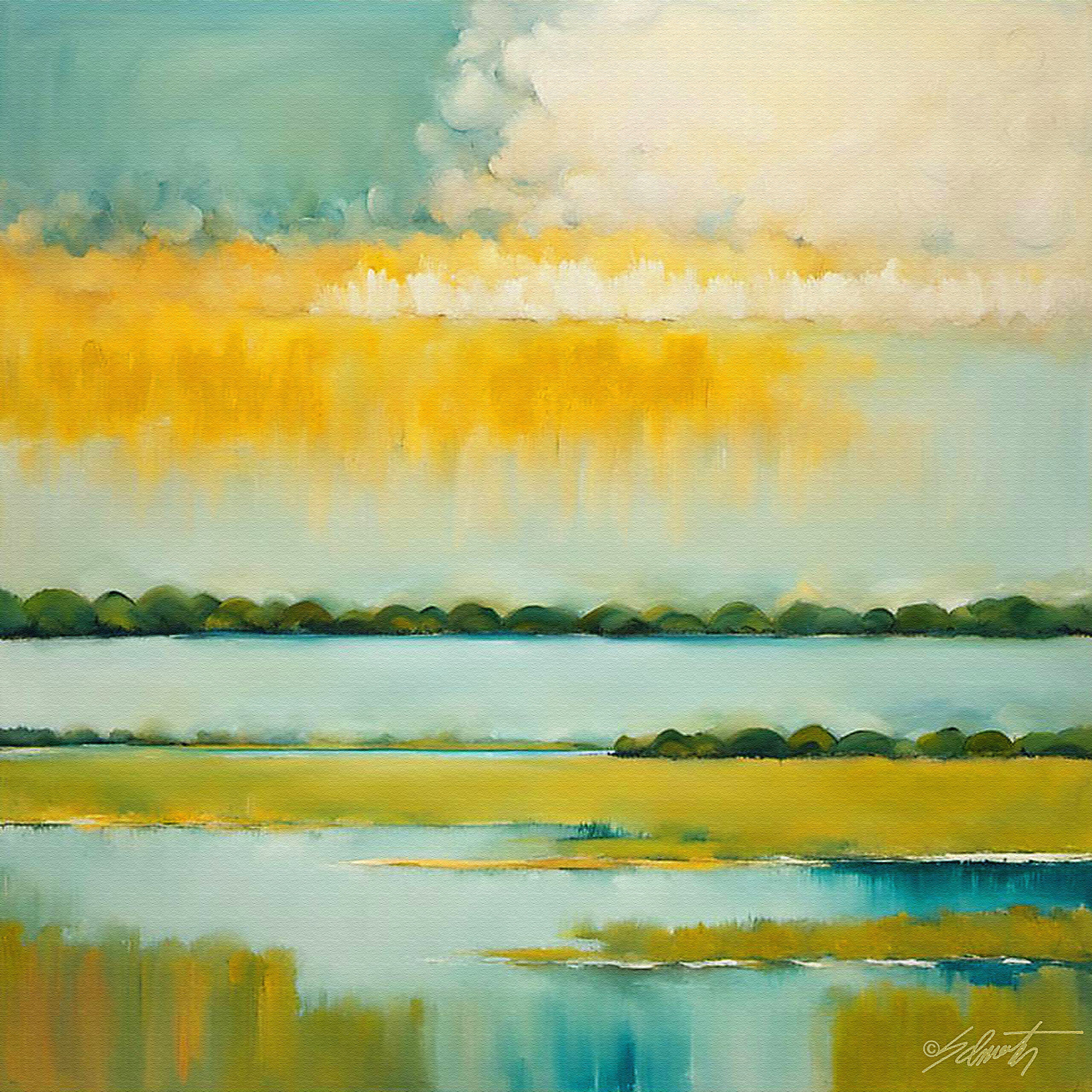 Yellow Pond abstract acrylic 40x40 by Sam Schwartz scaled