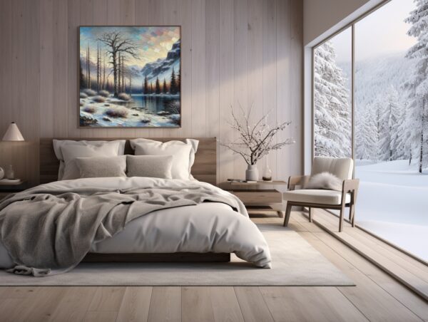 snow lakes landscape acrylic 40x40 by sam schwartz room