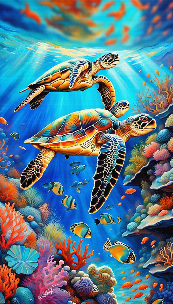 turt1 painting of sea turtles kissing  and whimsical col by drsammy052301 dgw7un2 pre