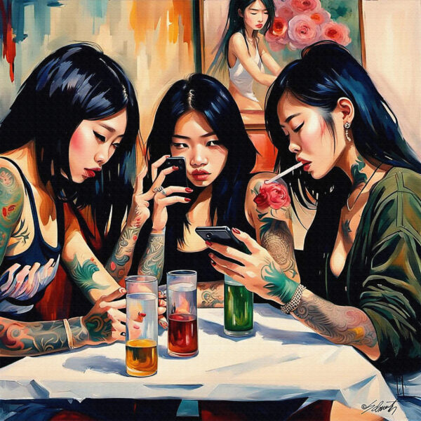 Groups Girls10 24x24 acrylic by Sam Schwartz